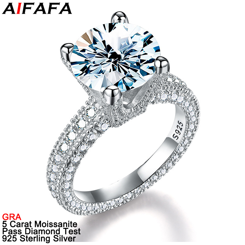 Sterling Silver Ring - 5 Karat Gerçek Mozanit Pırlanta Yüzükler