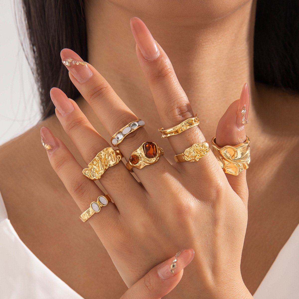 Minimalist Ring Stackable - Niş Geometrik Yüzük Seti 7PC Vintage