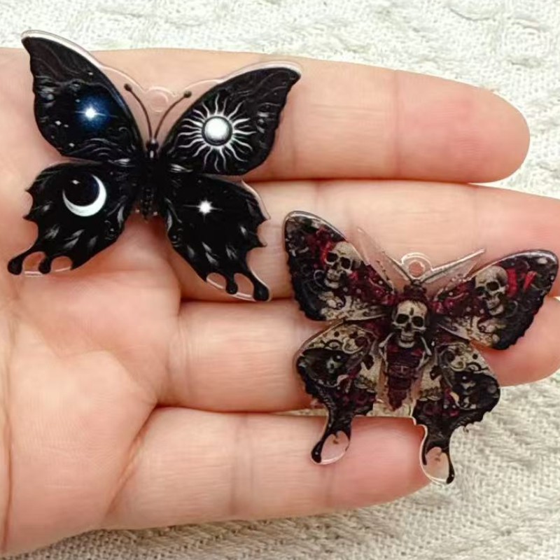 Butterfly Pendant Necklace - Gotik Koyu Kelebek Akrilik Kolye Ucu