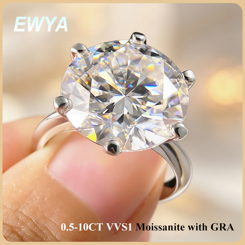 Sterling Silver Ring - EWYA GRA Sertifikalı 0.5-10CT D Renk