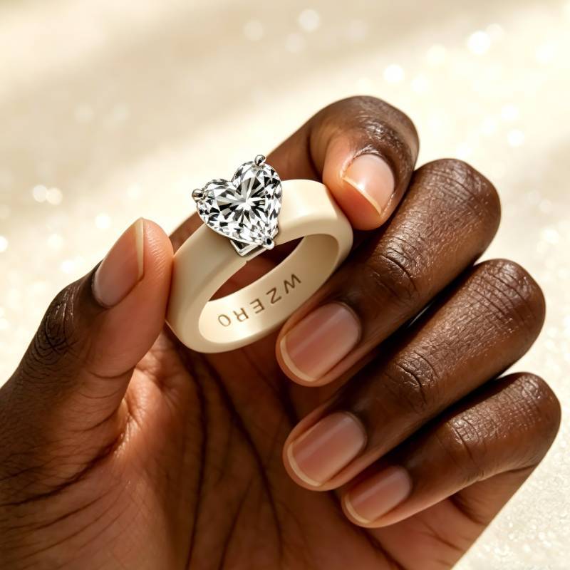 Minimalist Ring Stackable - Minimalist Silikon Kalp Pırlanta Yüzük Beyaz