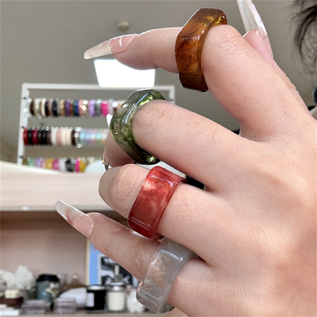Kare Reçine Yüzükler Estetik A - Minimalist Ring Stackable incelemesi ve fiyatı